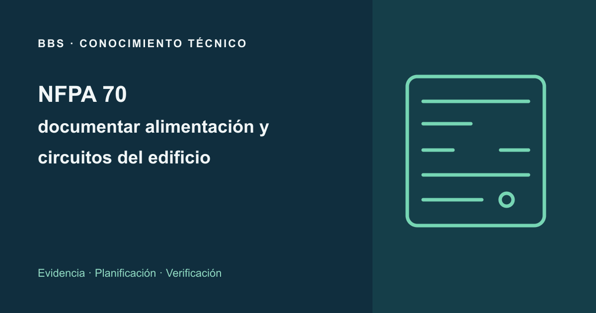 NFPA 70: documentar alimentación y circuitos del edificio · BBS